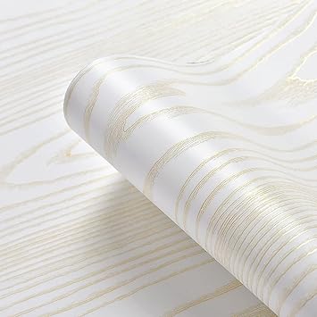 RedChimes Self Adhesive Waterproof Wallpaper PVC Vinyl Wall Stickers Furniture Wall Kitchen Bedroom Leaving Room (45 x 304 cm) (White Gold Wood) - image, photos