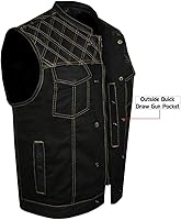 Vista 5 de GARGOYLE BELLS Chaleco de moto de mezclilla y cuero para hombre con bolsillos para pistola SOA Biker Club Chaleco con acolchado de diamante
