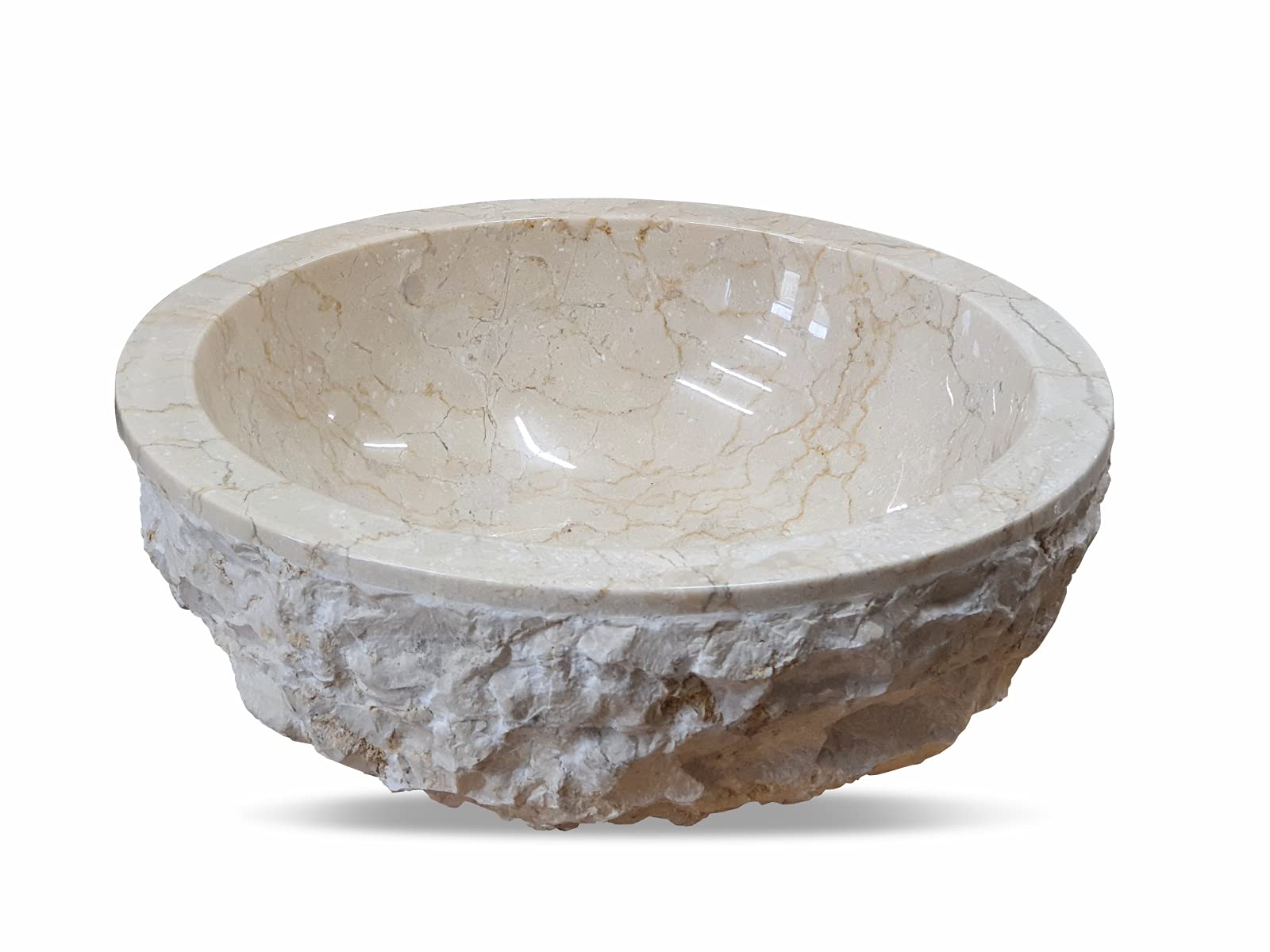 Lavabo de piedra natural de mármol – Accesorio para lavabo en 2 tamaños – Mármol claro con exterior grueso (40 cm de diámetro)