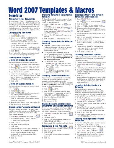 Microsoft Word 2007 Templates & Macros Quick Reference Guide (Cheat ...