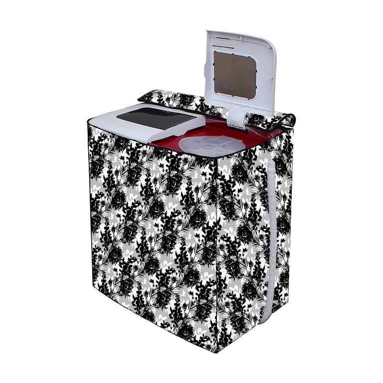 Image of PVC Printed Semi Automatic Washing Machine Cover Compatible For Samsung, Lg, Whirlpool 6Kg, 6.2Kg, 6.5Kg, 7Kg, 7.2Kg, 7.5Kg, 8kg, 8.5kg | Waterproof & Dustproof Cover, Black.