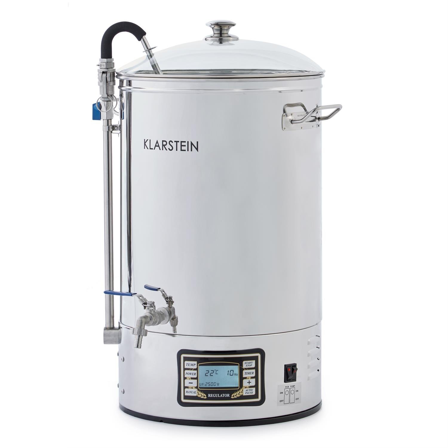 Klarstein Mundschenk & Eintauchkühler Bierbrauanlagen-Set - 2 Teile: Maischekessel + Eintauchkühler, Leistung: 2500W, Kessel-Volumen: 30 l, LCD-Display mit Touchfeld, Umwälzpumpe, 304 Edelstahl
