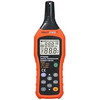 Protmex PT6508 Temperature Humidity Meter, Digital Thermometer Hygrometer Monitor with Ambient, Dew Point, Wet Bulb for Indoor/Outdoor MIN, MAX, Data Hold, LCD Backlight