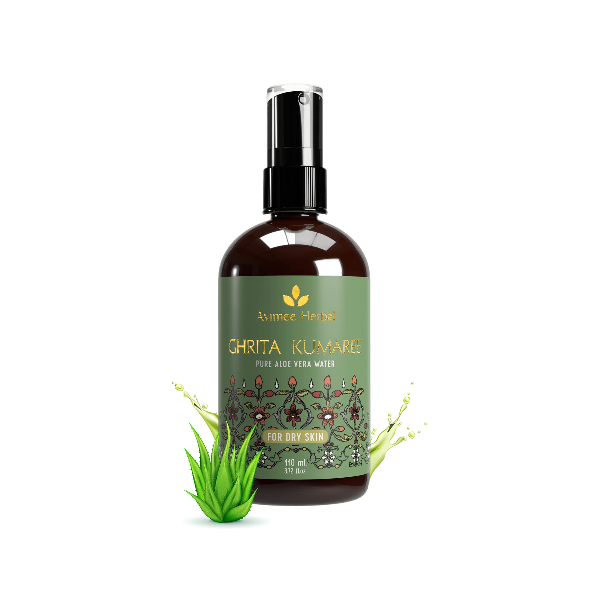 Avimee Herbal Ghrita Kumaaree Pure Aloe Vera Water Liquid (Hydrosol) for Dry Skin 110 Ml