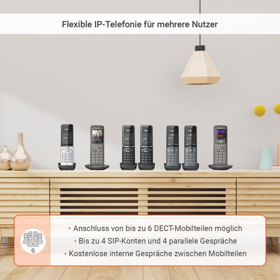 BasicLine IP + Comfort 500HX – Basisstation für Internet-Telefonie, kombiniert mit einem HX-Mobilteil, HD-Sprachqualität, Made in Germany, Silber-schwarz [Kompatibel in DE, IT, FR, NL, BE, ES, Che]
