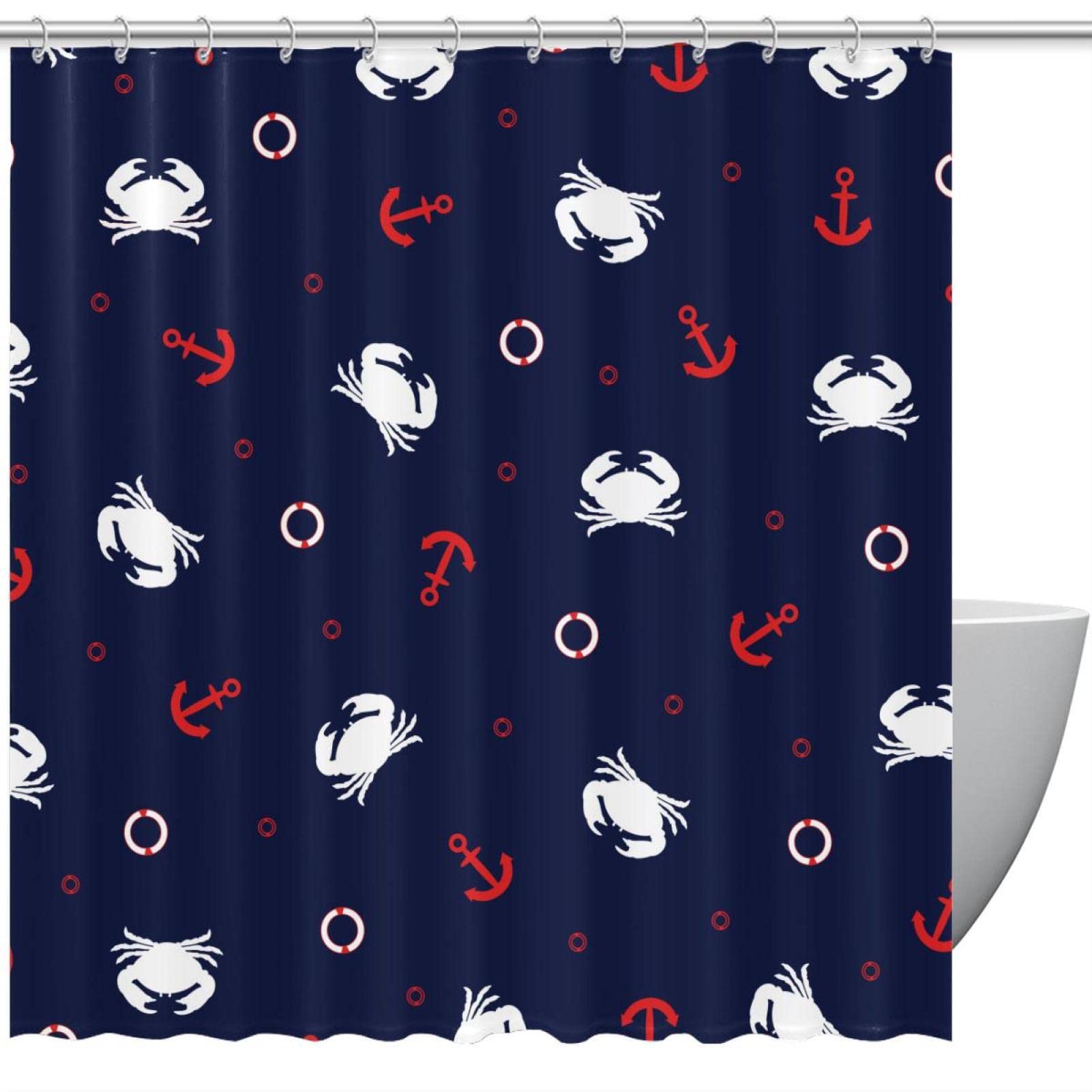 Rideau de douche imperméable et déperlant grand format 183 x 183 cm aux motifs maritimes colorés