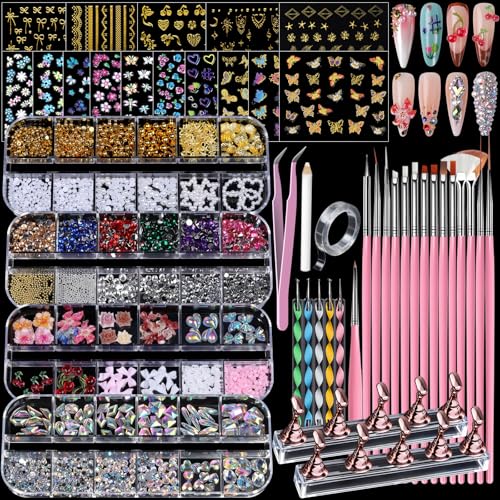 Teenitor 4 Boxes Nail Charms and Gems Set, Nail Rhinestones Nail ...