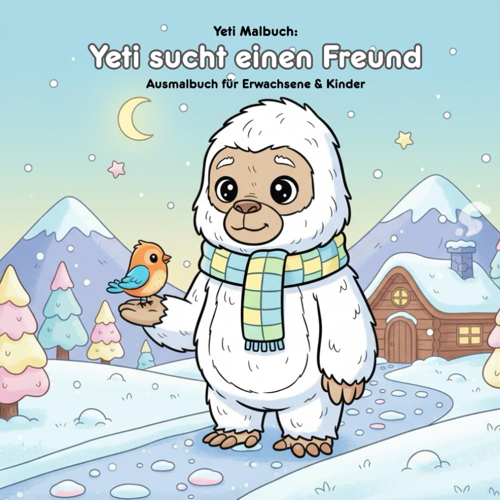 Yeti sucht einen Freund: Geschichte und Malbuch: Für Erwachsene & Kinder | 36 Ausmalbilder | 21.59 x 21.59 cm | Große Motive für kleine Künstler