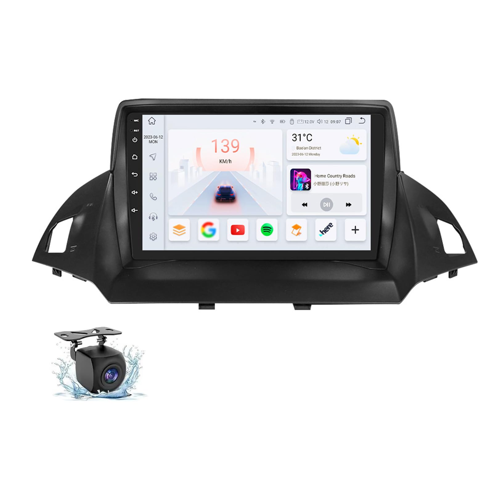 Uipob 9" Car Stereo Compatible with Fo-rd Kuga 2013-2017, Android 15 Touch Screen Radio with Wireless CarPlay Android Auto GPS WiFi Bluetooth Backup Camera Mirror Link FM Radio SWC(Size:8Core 8+128G)