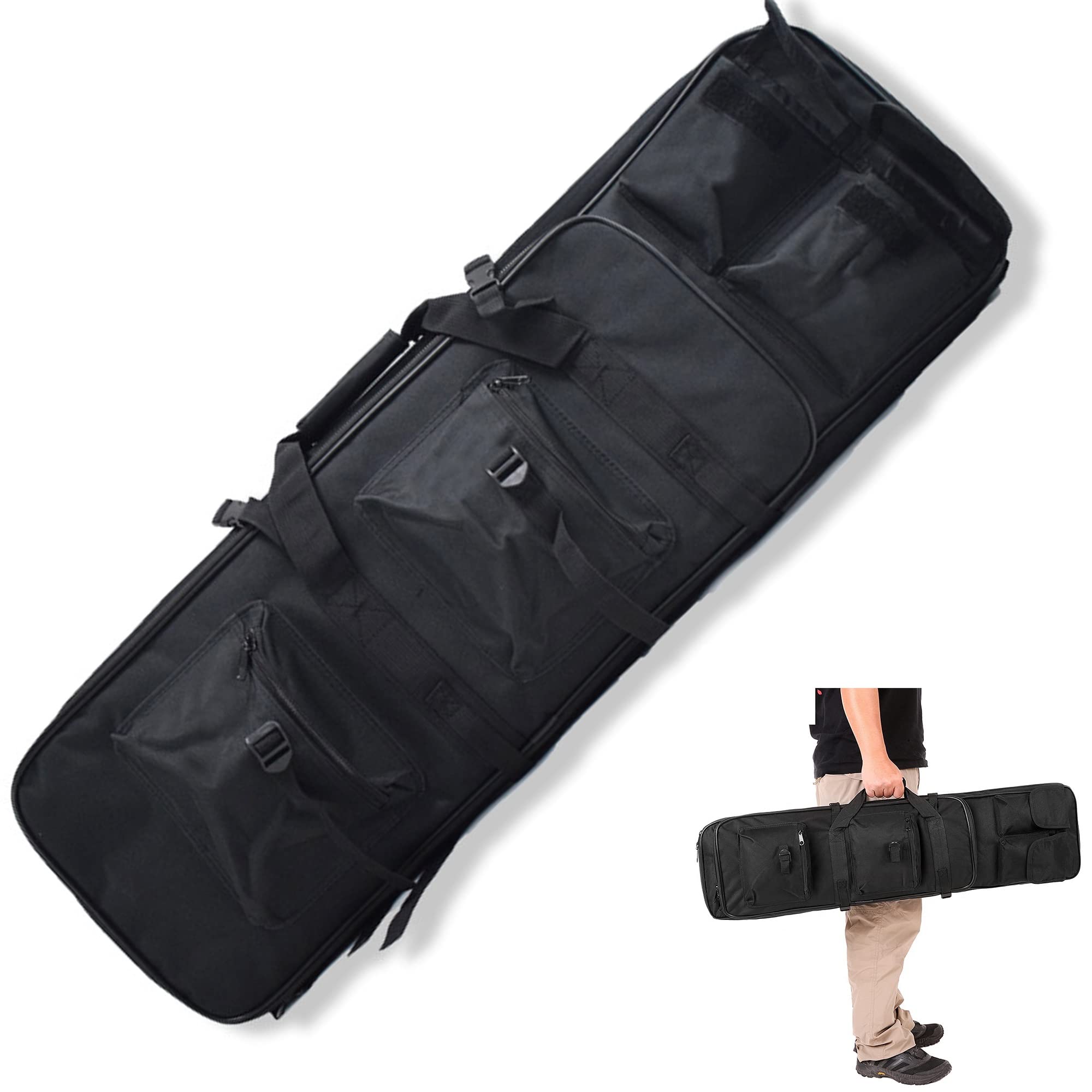Funda Blanda Acolchada Doble para Rifle Bolsa para Carabina Escopeta Táctica de Airsoft Mochila para Arma Larga Bolsa de Transporte para Equipo de Caza Transporte de Armas de Fuego/Black/120C