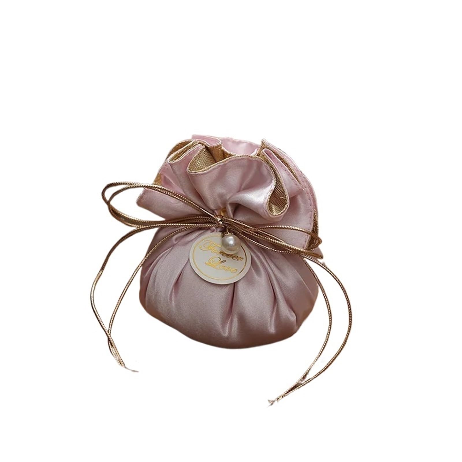 Cadeaux En Satin Avec Cordon Sacs à cadeaux à cordon de serrage en soie, pochettes à bonbons polyvalentes et élégantes for diverses célébrations 5 pièces(Pink)