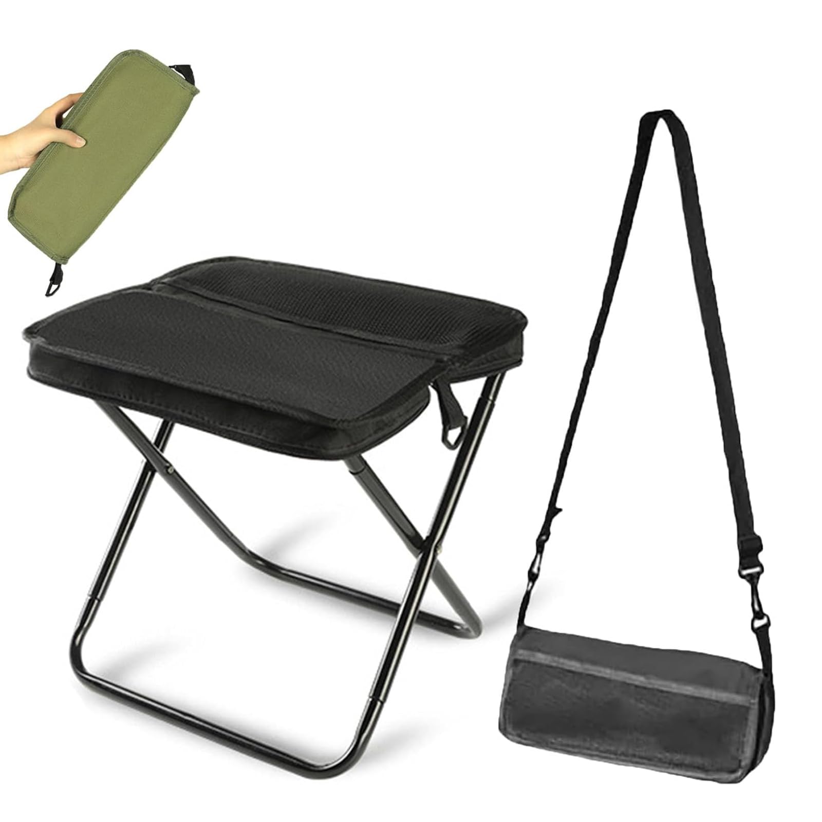 Huiteng XR Foldable Backpack Stool, Adjustable Shoulder Strap, Aluminum Folding Stool with Self Zippered Storage Bag for Outdoor Activities (Black)