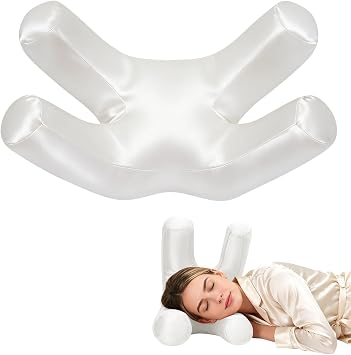 vocheer Anti Wrinkle Pillow for Anti-Aging, Ergonomic Face Pillow to Prevent Sleep Lines, Silky Satin Beauty Pillow for Hair & Skin Care, Side Sleeper Support to Reduce Puffiness, Amplexus,White