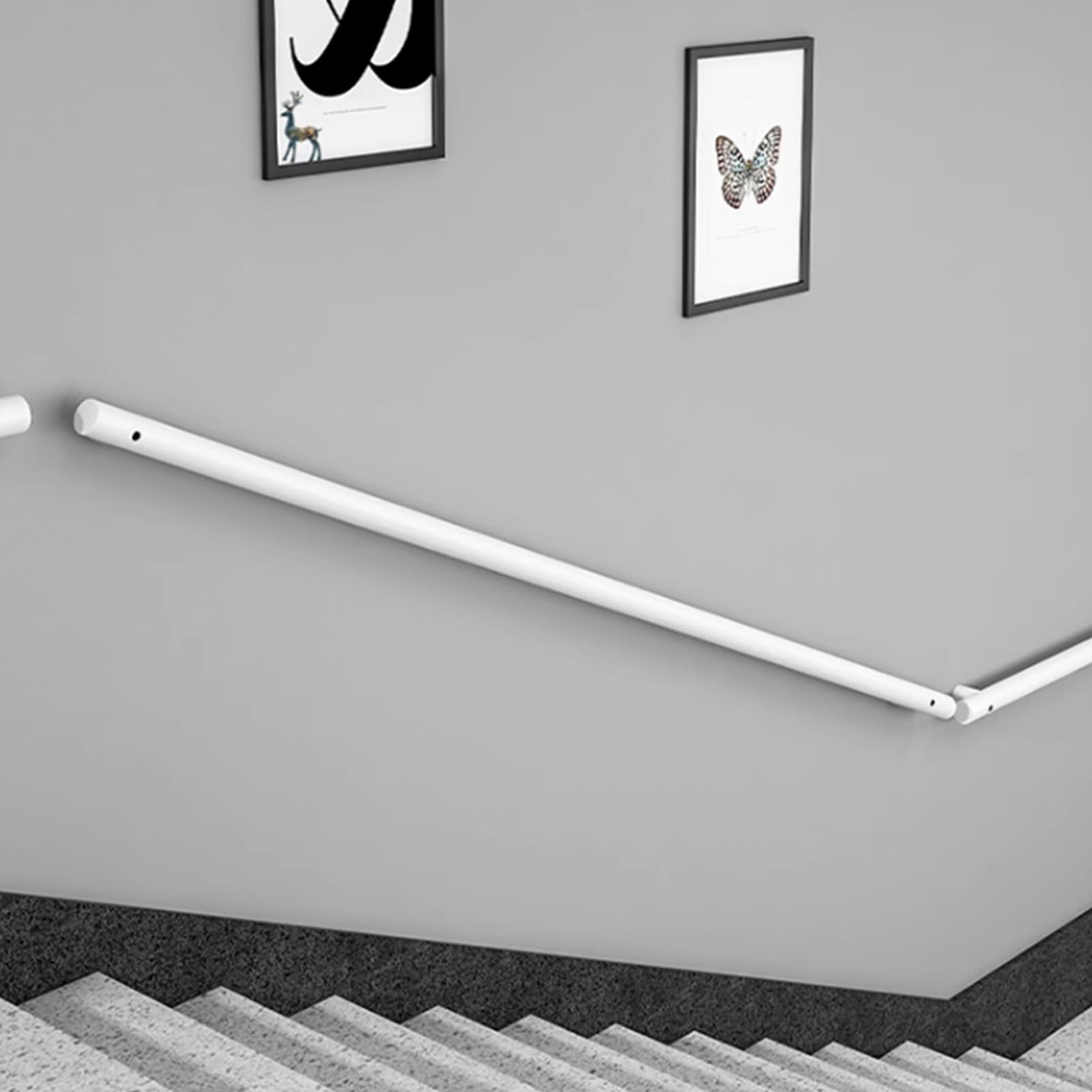 Pasamanos de Escalera Pasamanos Baranda de Escalera de Tubo de Acero Pasamanos de Pared Antideslizante Barandilla Escalera para Interior Exterior,Tamaño Personalizable (110cm,White)
