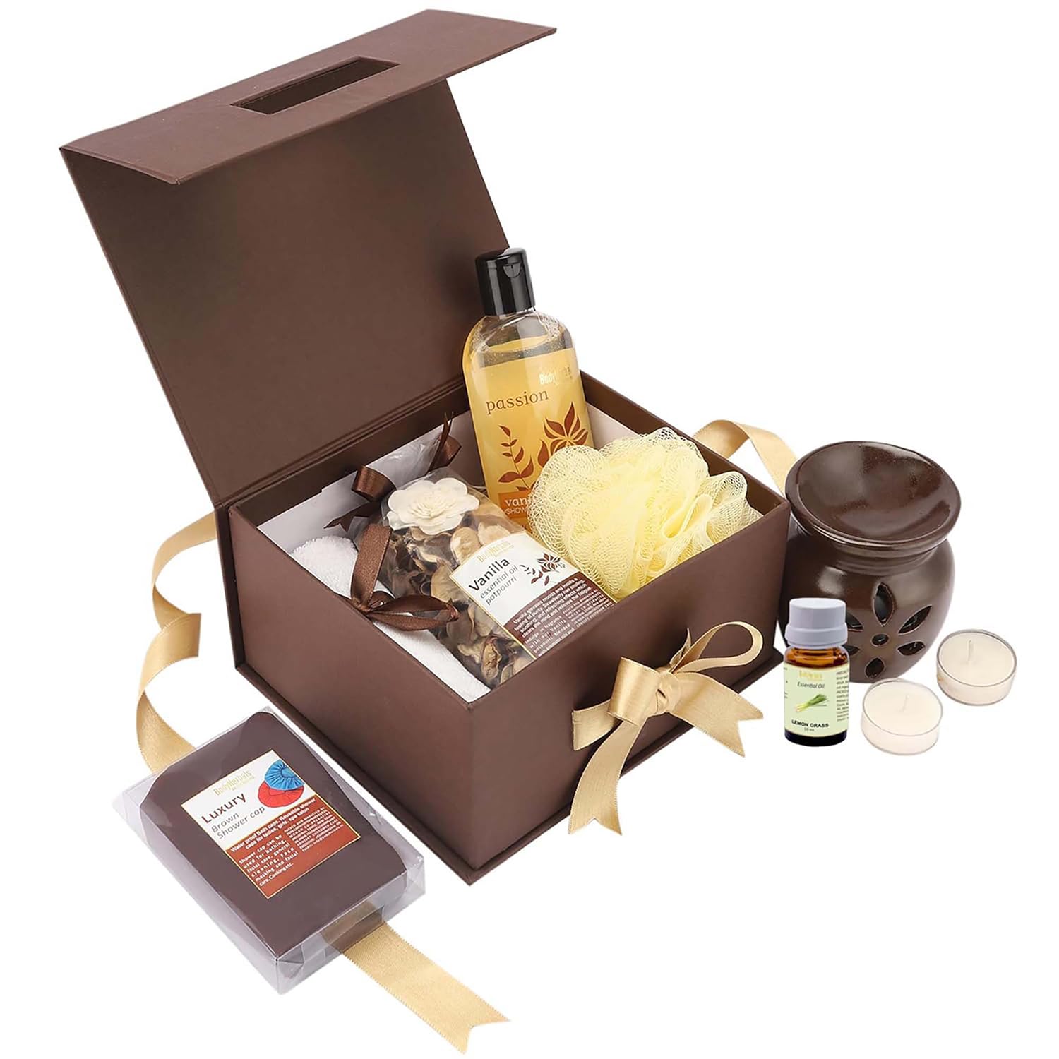 BodyHerbals Vanilla Bath & Body Care Gift Set for Women & Men – 8 Pcs Luxury Skin Care Kit with Spa Accessories | Vegan Gift Box for Birthdays, Anniversaries, Weddings, Valentine's Day, Gift & Special Occasions