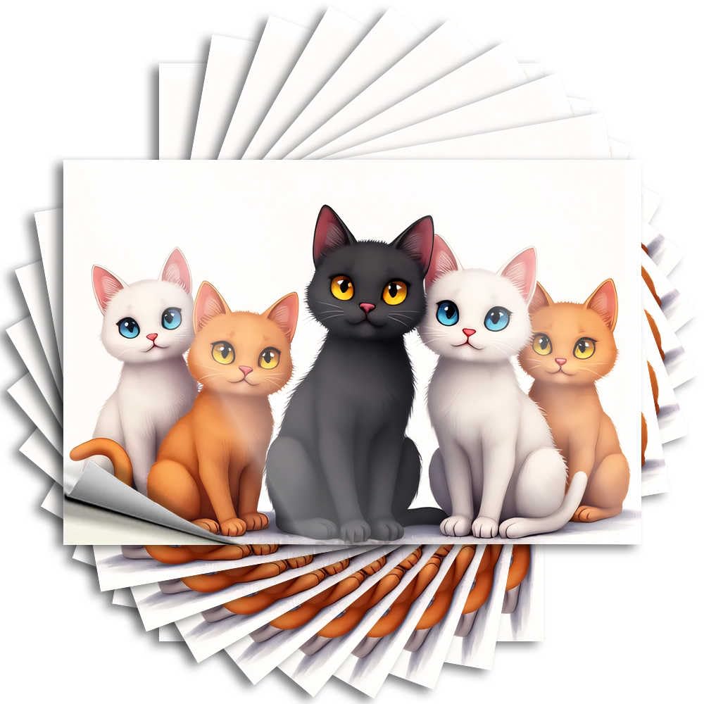 Fzfn Colour Decals Bedroom Decorations Easy Apply | Five Cute Cats With Bright Eyes Cool Tumbler Peel And Stick(12X18cm)