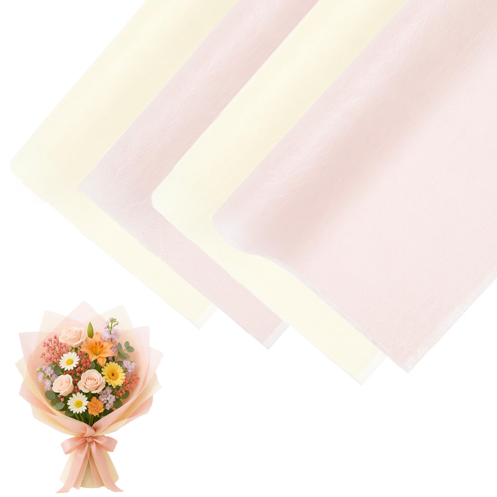 80 Sheets Bouquet Wrapping Paper Flower Wrapping Paper, Pull-out Floral Wrappings Papers Soft and Easily Mouldable Milk Cotton, Suitable for Florists and DIY Crafting, 30ร30cm Beige and Pink