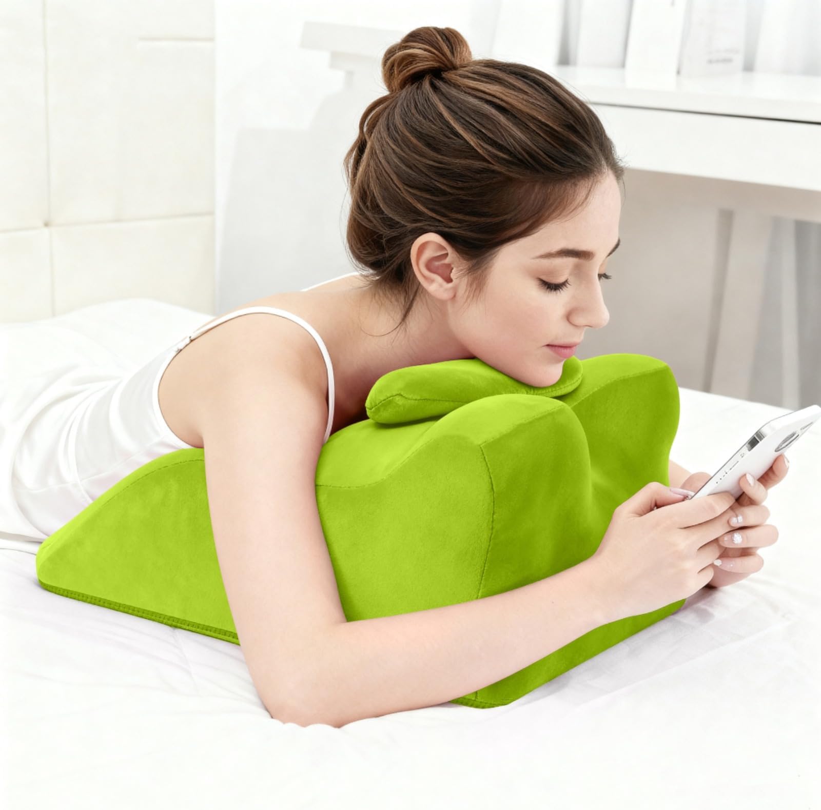 Multi-Functional Bed Pillow with 40 -Degree Angle Tilt for Reading or Using Your Phone, Curved Design Ergonomic Reading & Bed Rest Pillows (Green)