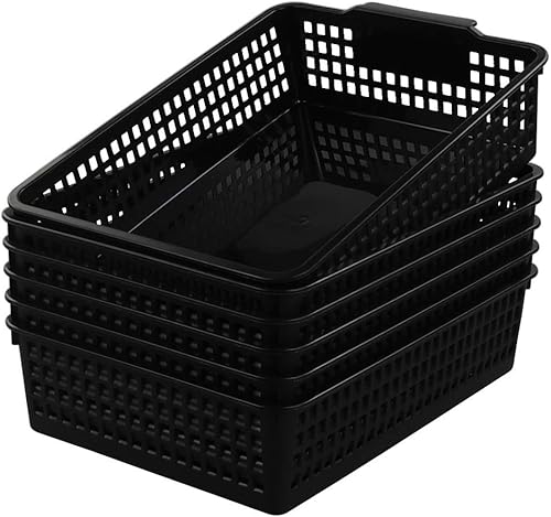 Miniatura 7 de Begale Paquete de 6 cestas de almacenamiento de escritorio para suministros de oficina, organizador de archivos, cartas y documentos, color negro