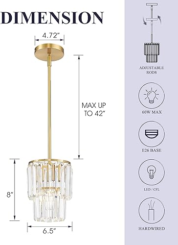 Miniatura 3 de Lámpara de araña pequeña, lámpara colgante de cristal dorado, luces colgantes modernas mini de 2 niveles de 6.5", lámparas de araña vintage para