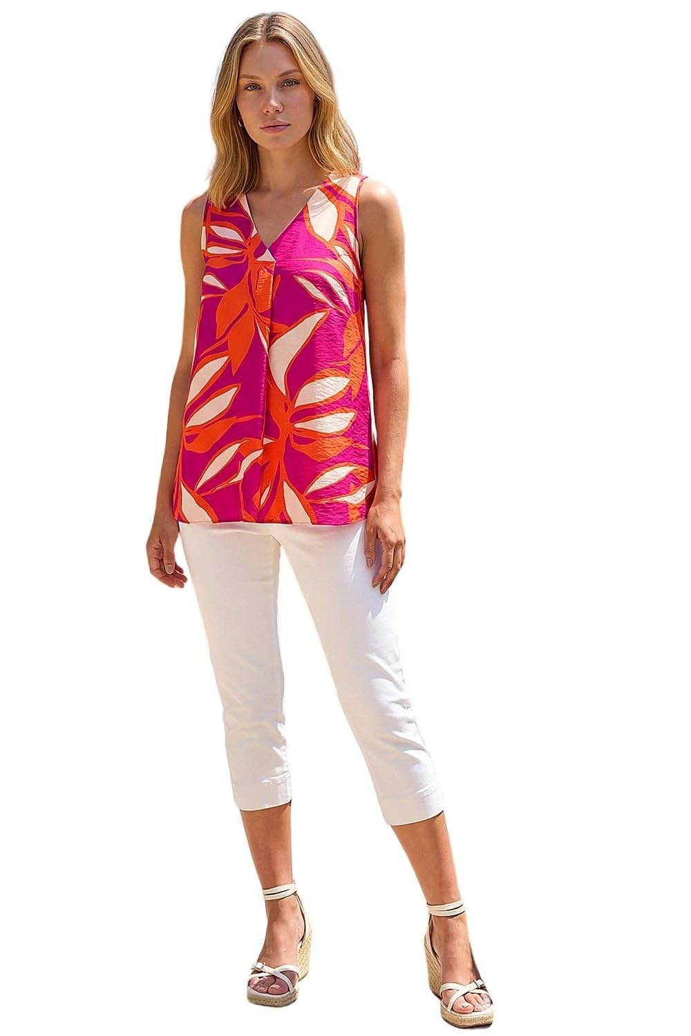 Roman Originals Women's Cerise Pleated Vest Tank Top Sleeveless Blouse Shirt Tunic Summer Autumn Holiday V-Neck Work Office Cocktail Party Special Occassion Going Out - Size 16