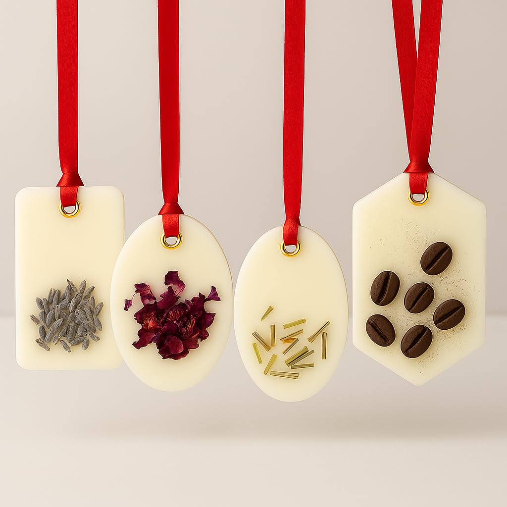 Evoroma Handmade Wax Sachet Tablets – Pack of 4 (Lavender, Lemongrass, Rose & Coffee) – Long Lasting Natural Home Fragrance Air Freshener for Wardrobe, Closets, Drawers, Cupboards & Car