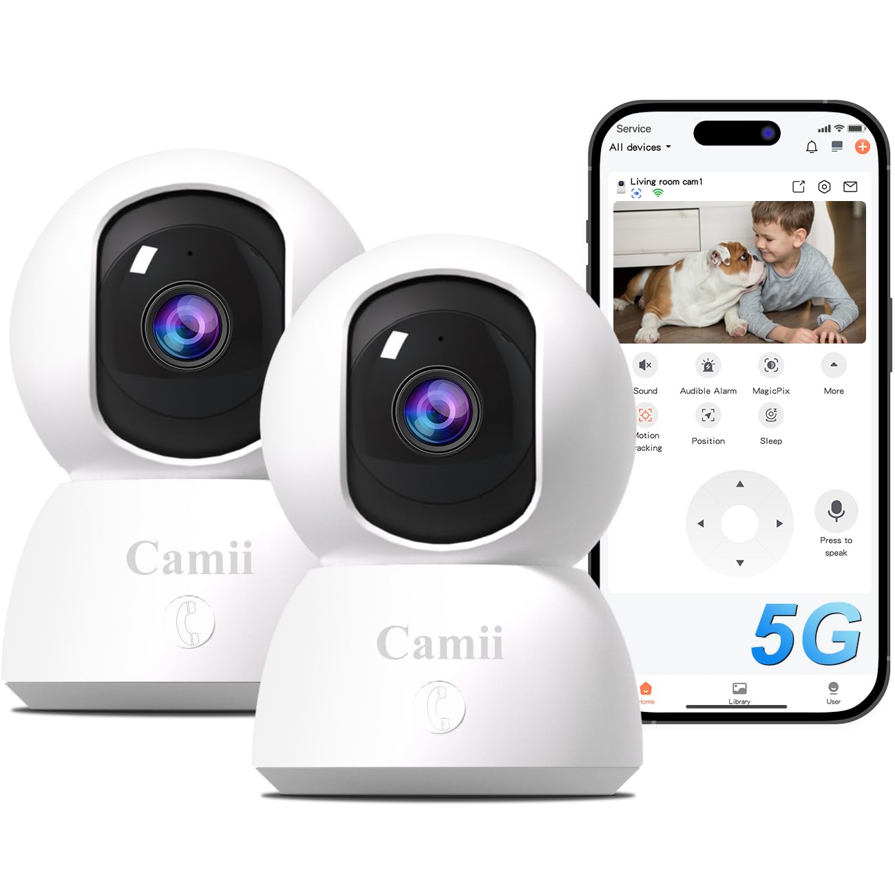 2K Pet Camera Indoor, 5G/ 2.4G Indoor Cameras for Home Security, Baby/Dog/Pet/Elder Camera with Phone App, Night Vision, Auto Tracking, Human/Pet