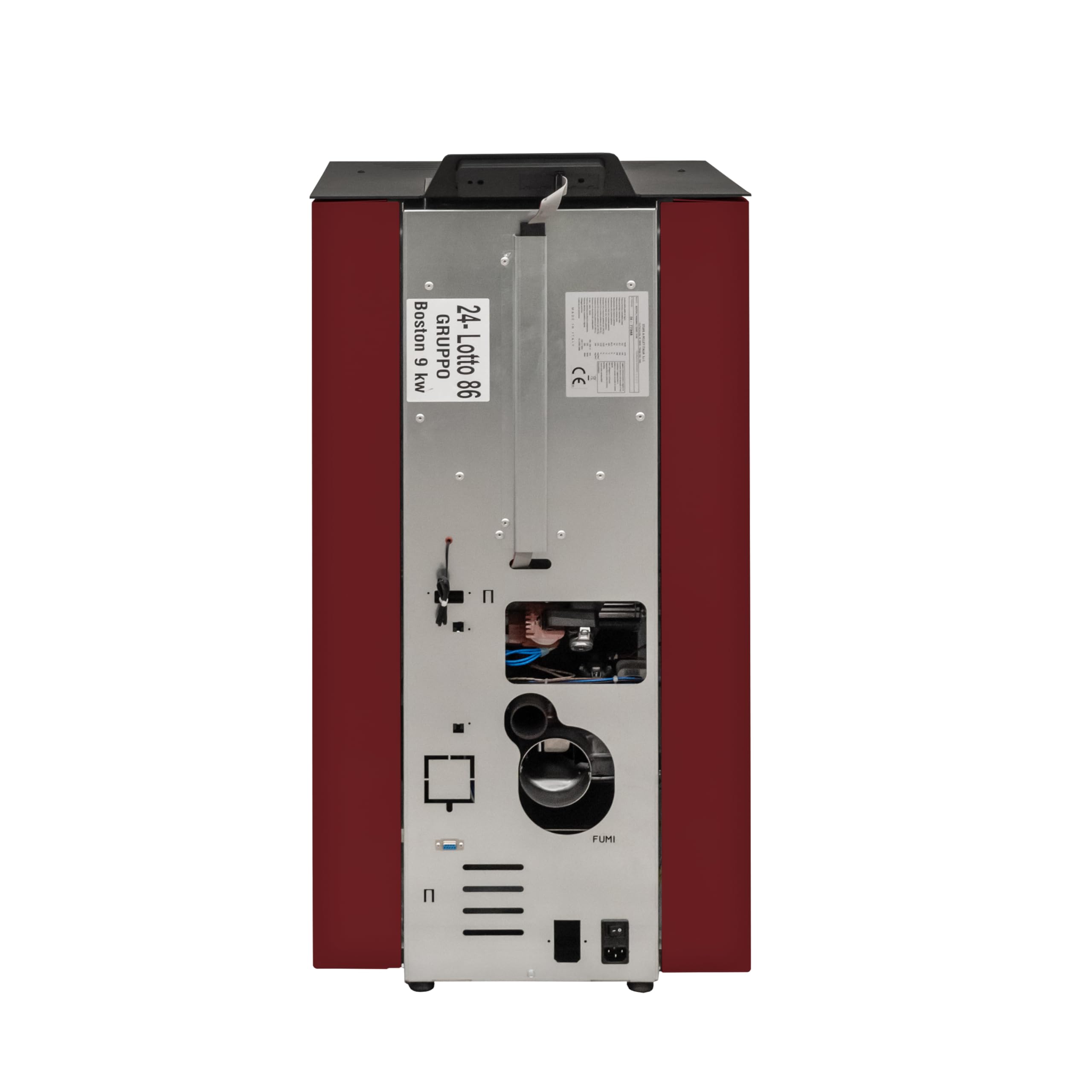 STUFE A PELLET ITALIA Qubo 9 KW - Stufa ad Aria Ventilata Efficienza 91% Scalda 80m² Autonomia 21H Programmabile Design Compatto 5 Velocità e Potenze Garanzia 24 Mesi Rosso
