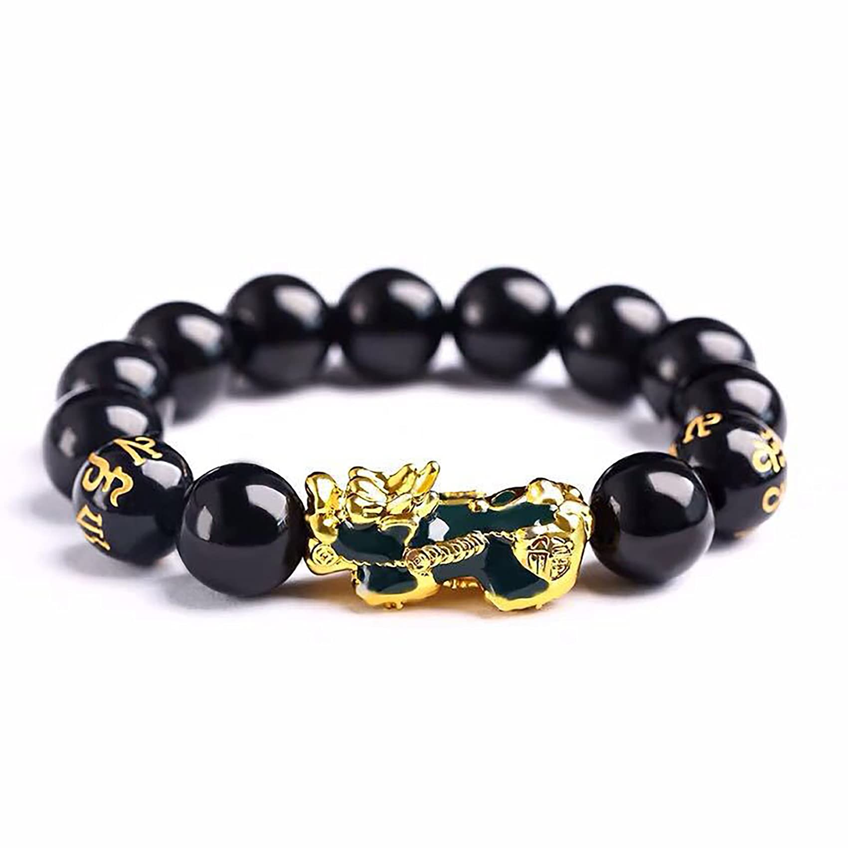 Nzpost 3_14Mm Triple Protection Bracelet, Piyao Six Words Natural Black Obsidian Crystal Bracelet For Protection