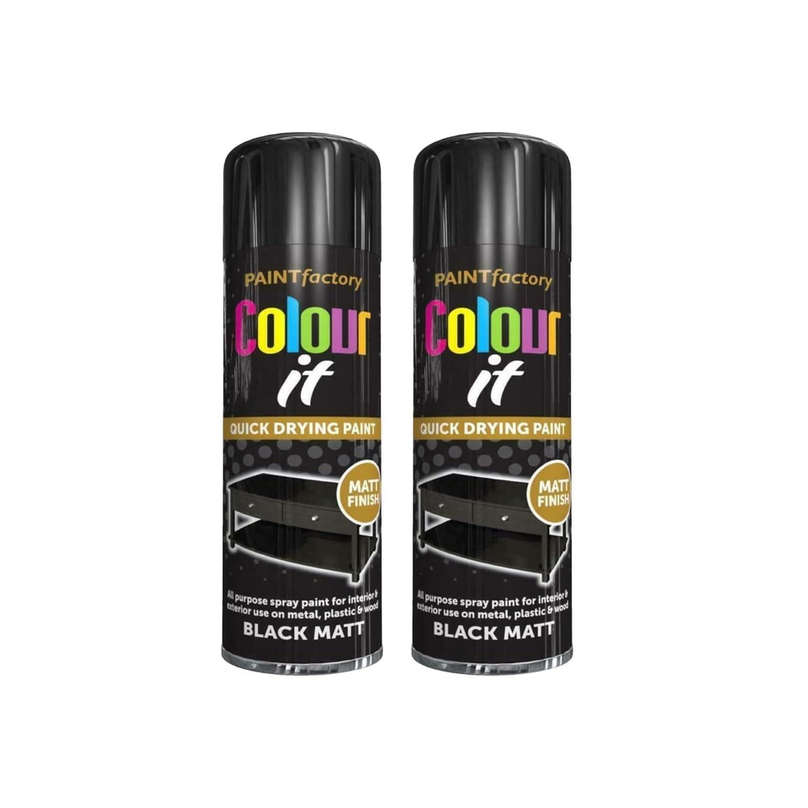 YSAMAX Black Matt Spray Paint, Multipurpose Aerosol, Quick Drying Black Paint for Wood, Metal, Indoor & Outdoor Surfaces (250 ml) (2 PCS)