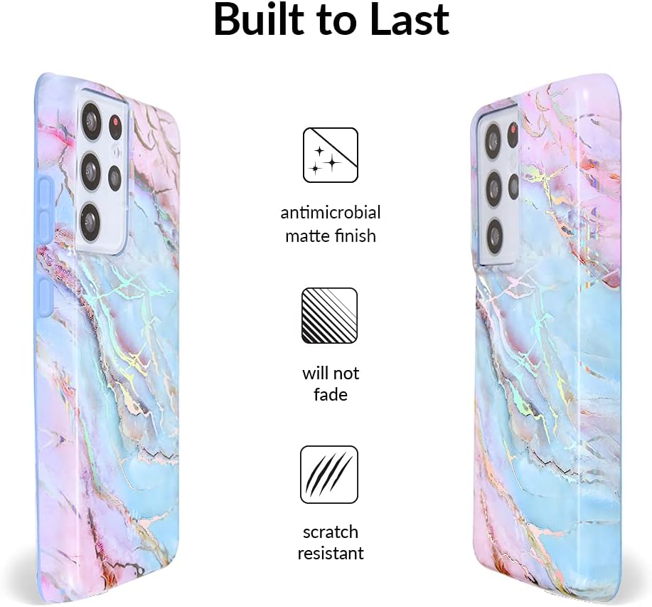 VELVET CAVIAR Compatible with Samsung Galaxy S21 Ultra Case Marble [8ft Drop Tested] w/Microfiber Lining - Cute Protective Phone Cases for Women (Holographic Pink Blue)