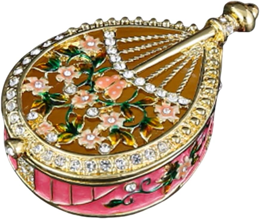 Decorative Enamel Pipa Music Box Unique Pipa Shape Jewelry Box Storage Container Embellished with Sparkling Crystals