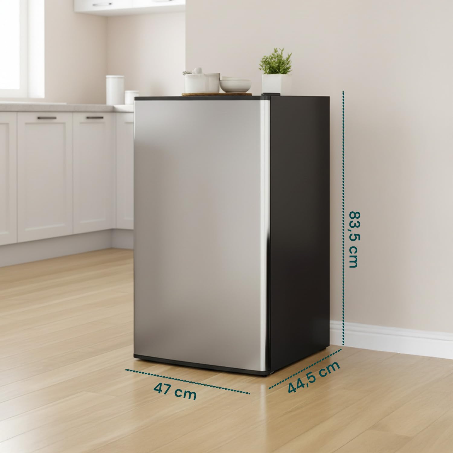 Avilia - Congelatore a Cassetti 80L con 3 Scomparti Estraibili e Porta Silver Elegante, Struttura Compatta da 47x44,5x83,5 cm, Facile da Posizionare e Perfetto come Congelatore Verticale