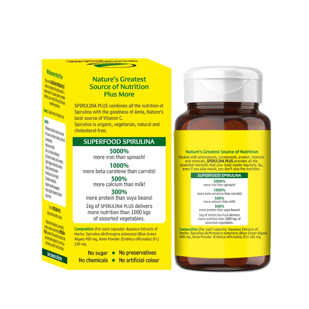 Goodcare Spirulina Plus 60 Capsules | Ayurvedic Superfood with Amla & Vitamin C | Boosts Energy, Immunity & Metabolism | Supports Weight Management - Image 7 thumbnail
