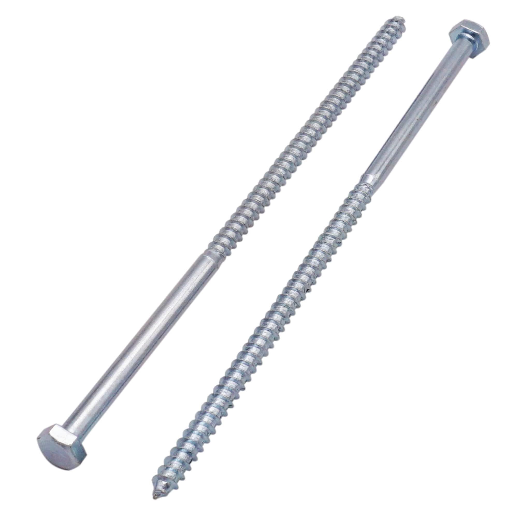 SKIR'CO (4 pcs) Zinc Plated Steel Hexagonal Head Wood Screws M6 x 160 mm, DIN 571 Coach Screws, Hex Screws, Lag Bolts