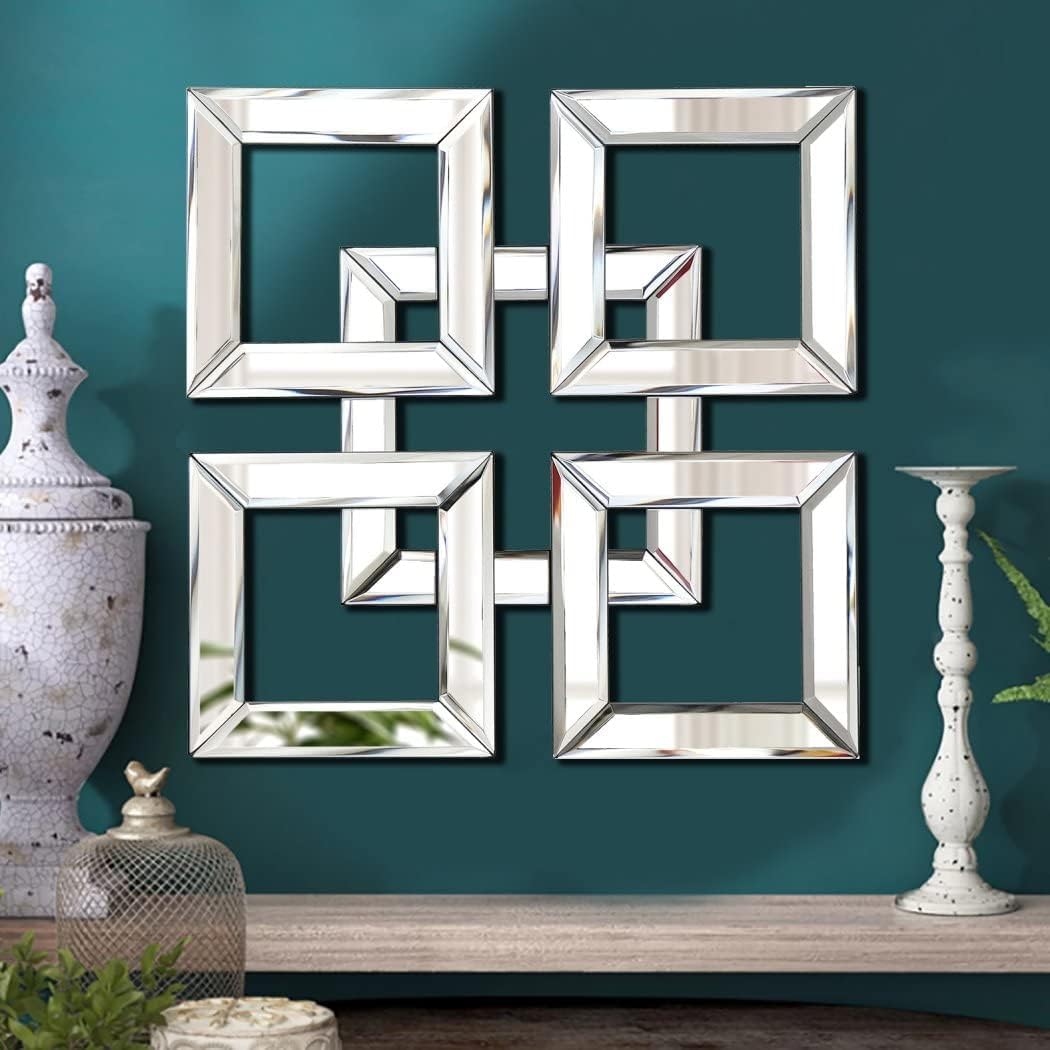 Tok Mark Traders 40x40cm Art Deco Mirrored Wall Art Mirrors Stylish and chic art deco design Wall Mounting Wall Decor Bedroom Bathroom Hallway Wall Hanging Mirror Gift