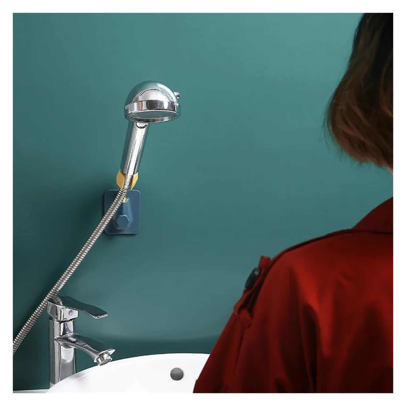 Duschkopfhalterung Duschkopfhalter, verstellbar, for Badezimmer, Duschhalterung for Badewanne, Duschstangenhalter, Halterungskopf haftet fest an der Wand(Black)