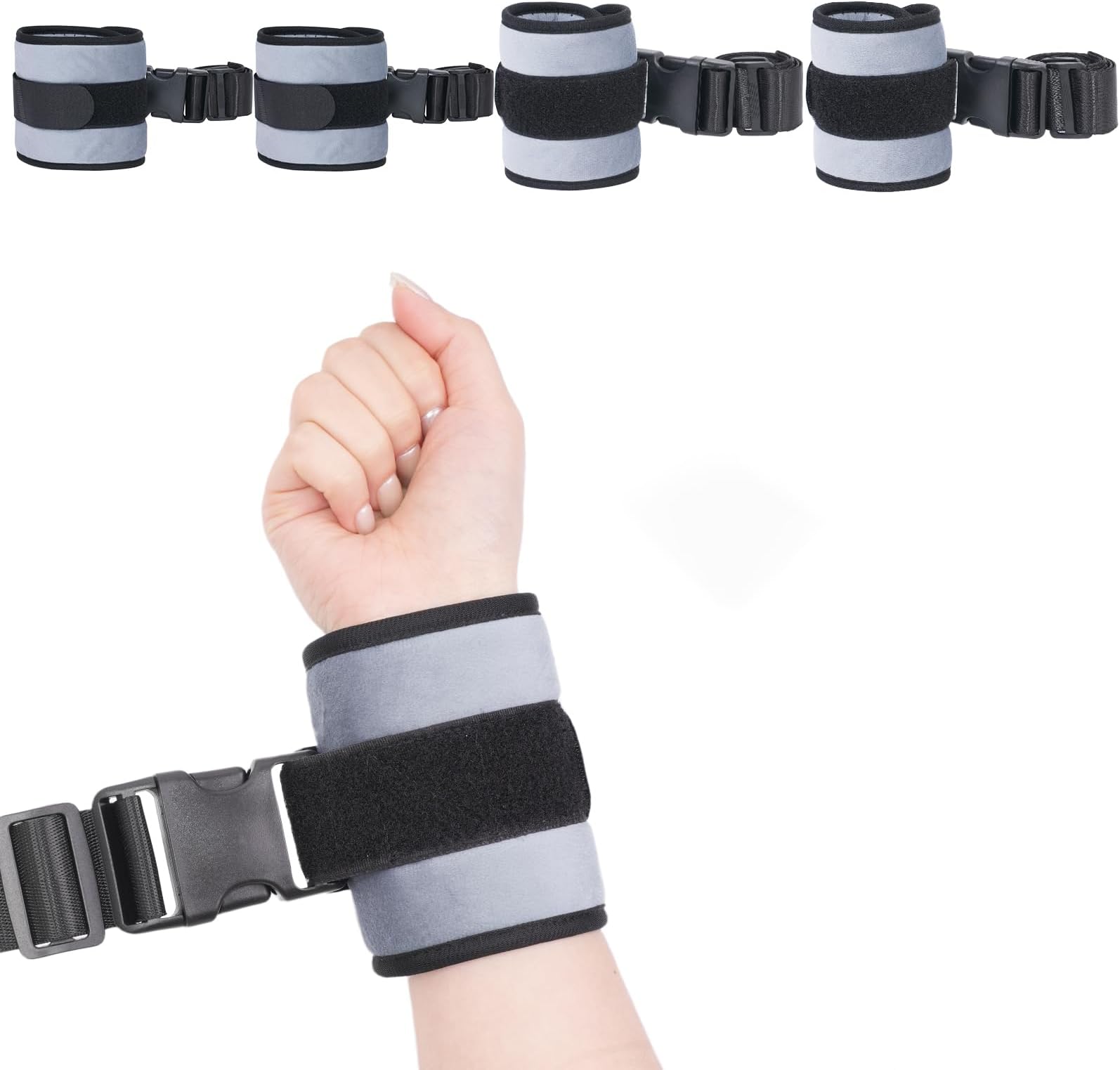 lefeke Patient Medical Restraints with Quick Release Buckles, Bed Restraints Belts for Wrists and Ankles, Limb Holder Movement Limited Ties for Hands and Legs-4Pcs (Gray)