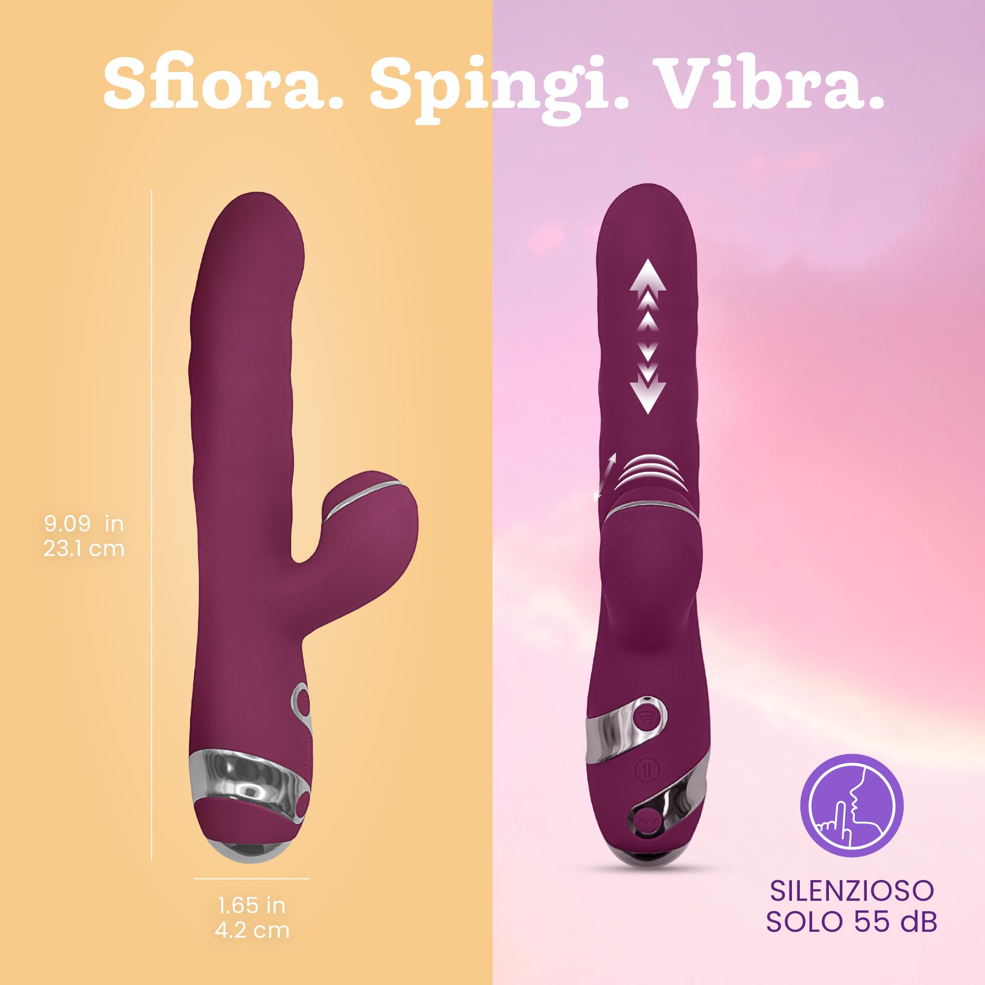 Oliver James Vibratore Rabbit 3-in-1 – Dildo a Spinta Discreto con 10 Vibrazioni, 10 Tap Tapping e 3 Modalità di Spinta | Stimolatore G-Spot e Clitorideo Impermeabile per Donne e Coppie