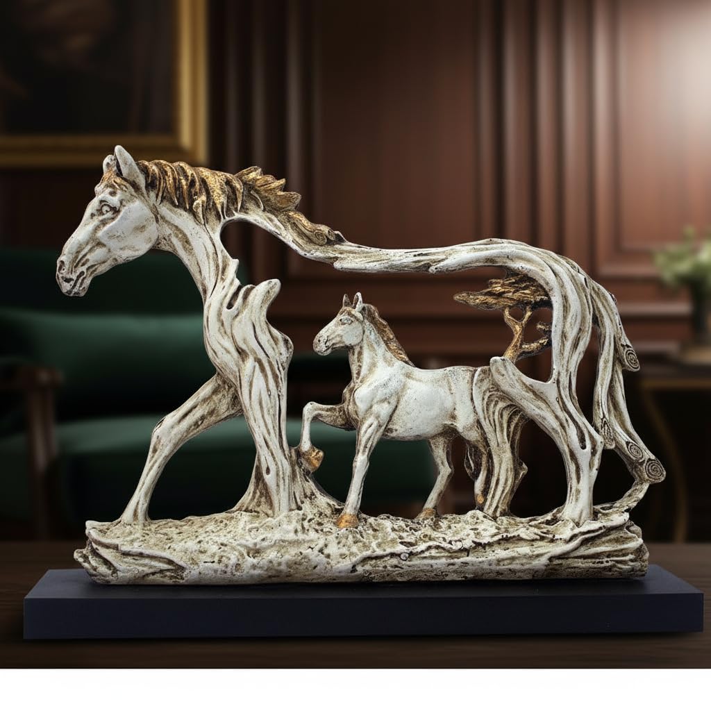 Resin White Running Horse Statue Showpiece – 8.5 Inch | Home Decor Items for Hall Showcase, Living Room & Bedroom | Resin Home Decor Showpiece for Gift Purpose