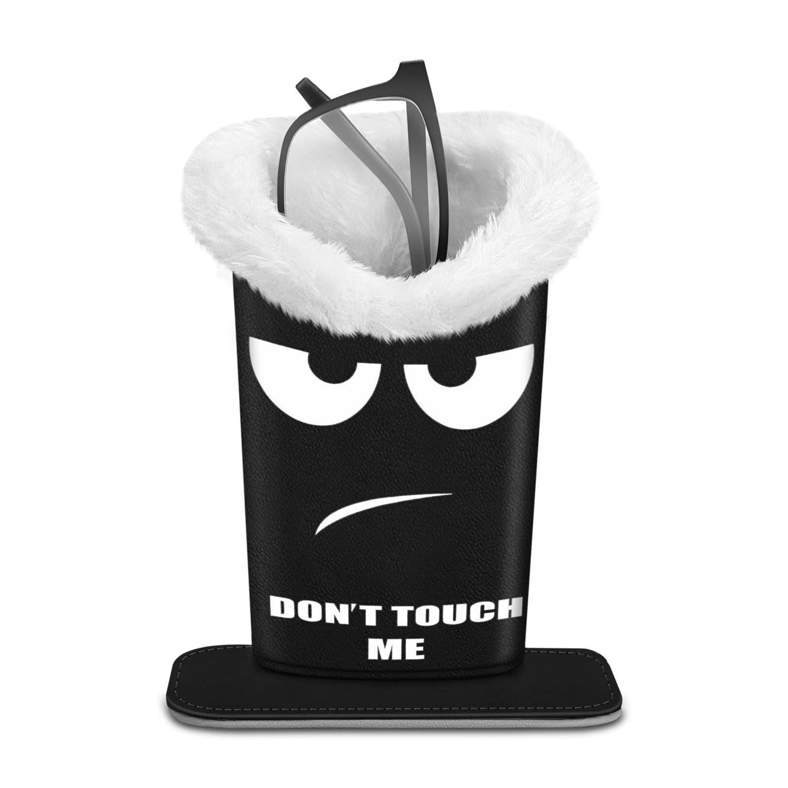 Fintie Men's Black Guard Plush Lined Eyeglasses Holder, Glasses Stand Case, Anti-Scratch Glasses Storage Organizer For Desk, Nightstand, Office, 5.51*3.94*3.54