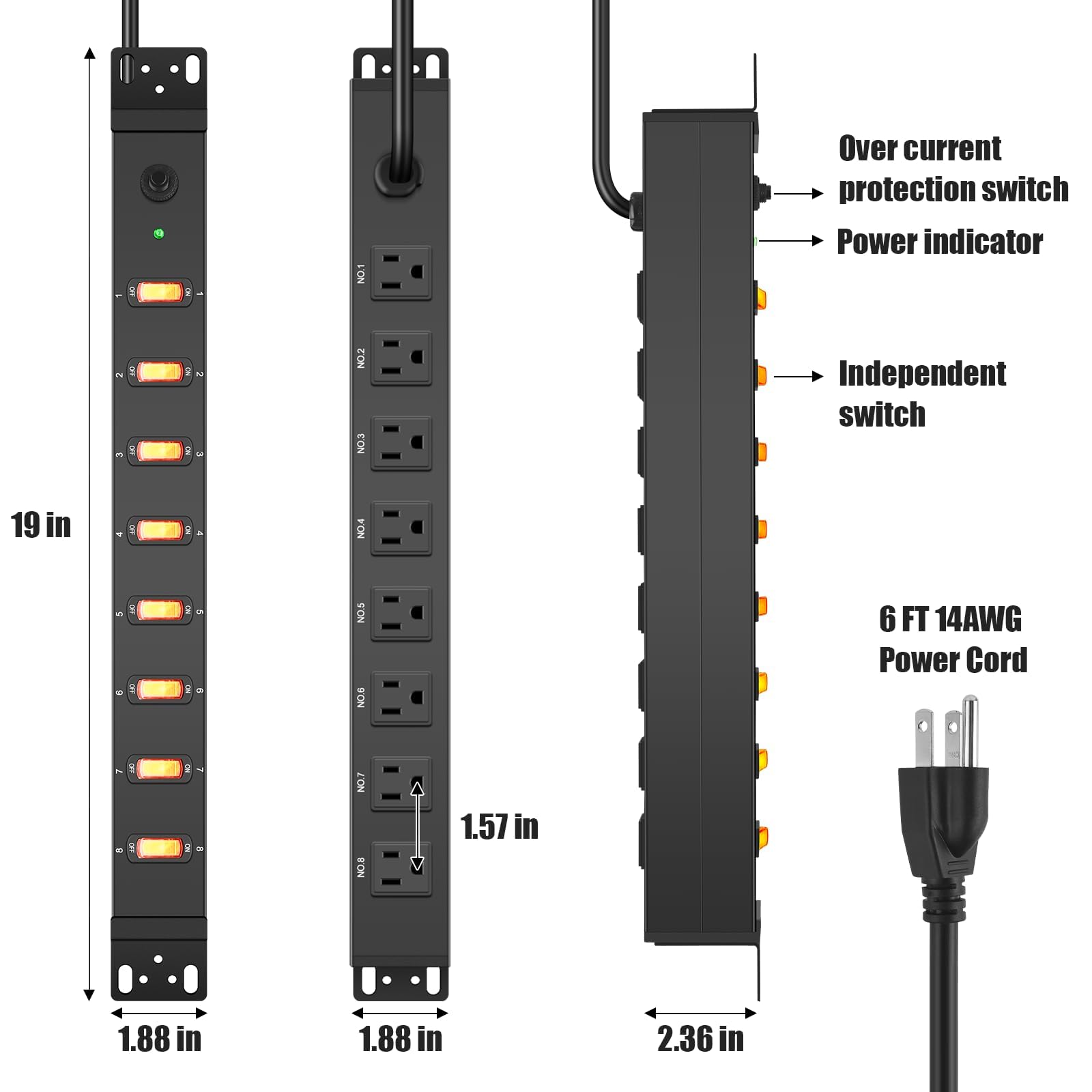 HHSOET Presa multipla PDU a 8 uscite, protezione contro le sovratensioni