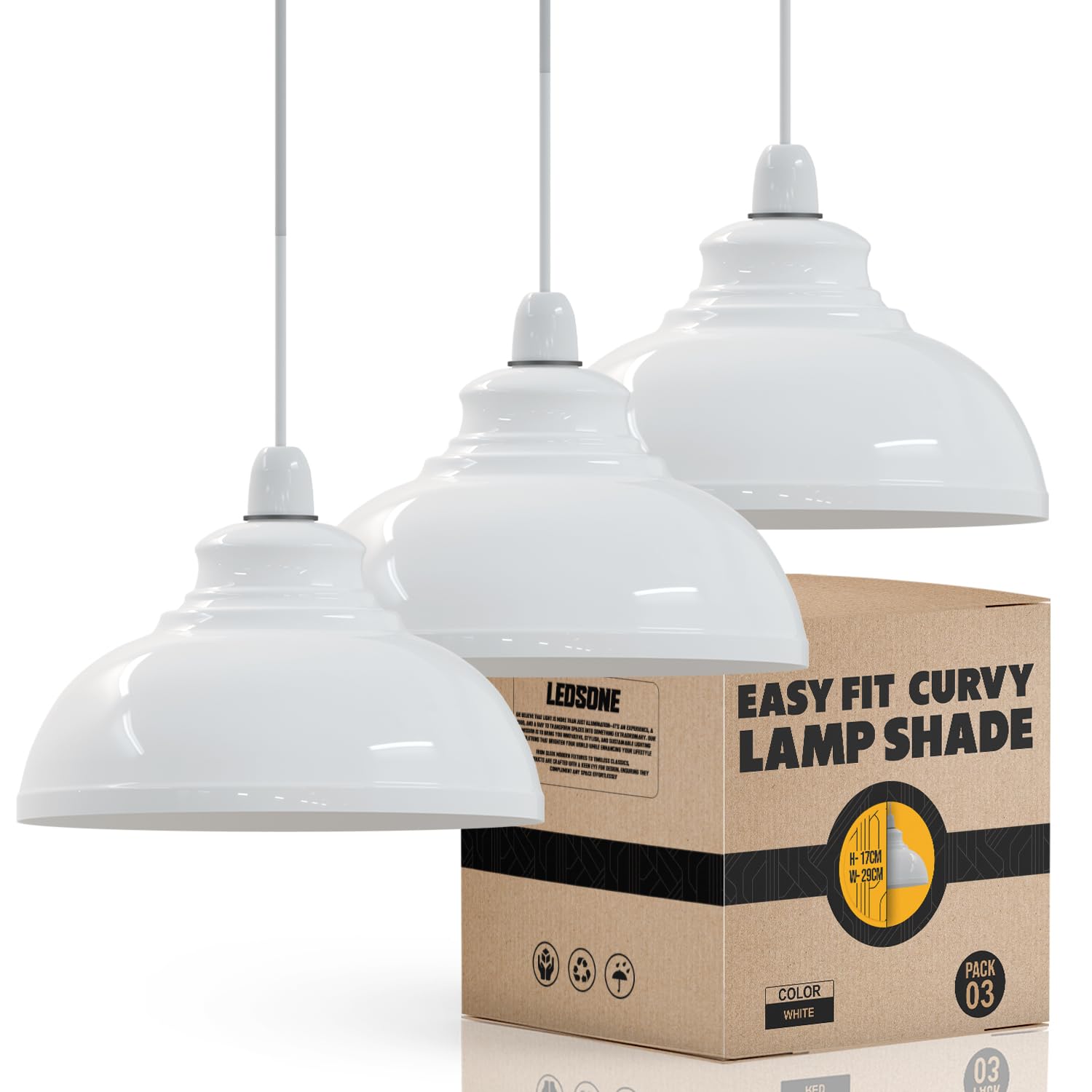 LEDSONE 3 Pack of Ceiling Light Shade, Vintage Metal 29cm Curvy Shaped Lamp Shades Easy fit Ceiling Pendant Lightshade for Living Rooms bedrooms Kitchen Dining Room Restaurant โ image 1