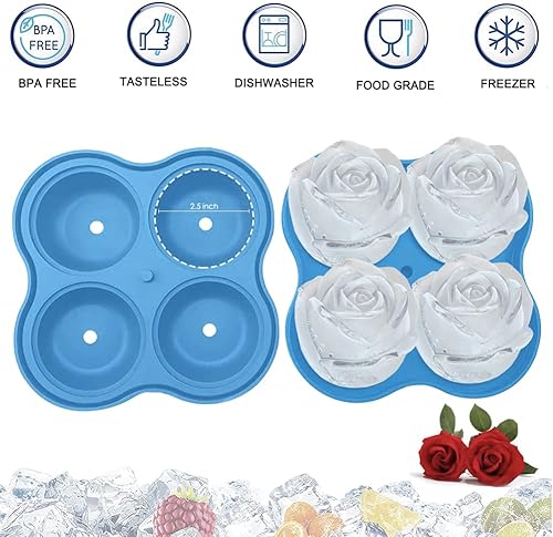 Miniatura 10 de ROJMHS - Bandeja de cubitos de hielo, 4 cavidades de silicona de 2.5 pulgadas, forma de cubo de hielo grande novedosa de fácil liberación para
