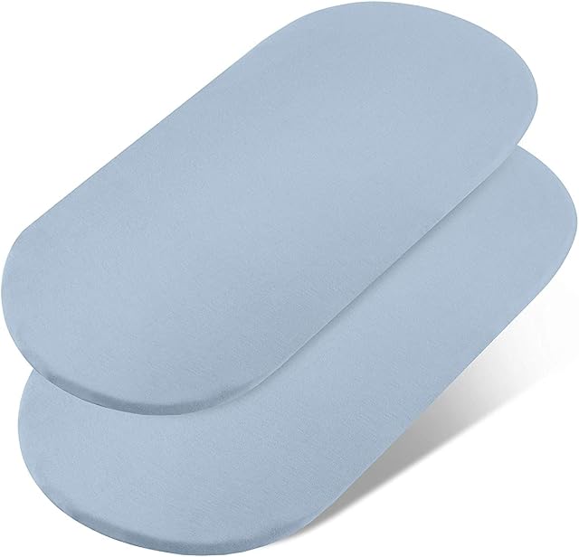Family Bedding Moses Basket Fitted Sheets Set - 100% Jersey Cotton Bassinet Size Newborn Hypoallergenic Breathable Easy Care Super Soft for Baby Bassinet (Pack of 2, Blue)