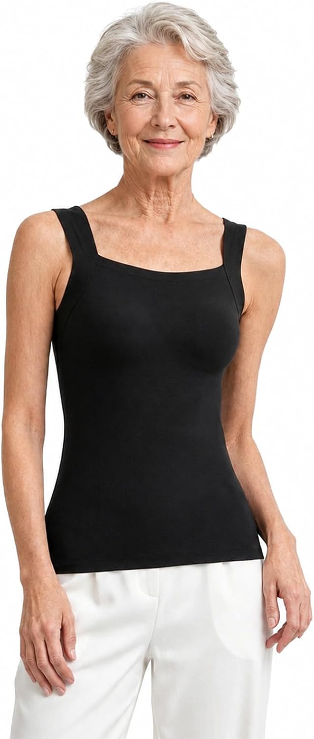 Maggie's Tanks with Built in Bra, Women's Square Neck Wirele
