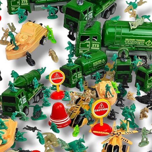 5 Conjunto Brinquedo Cenario Militar Miniatura + 50 Soldados do Exercito Soldadinhos Figura de Ação