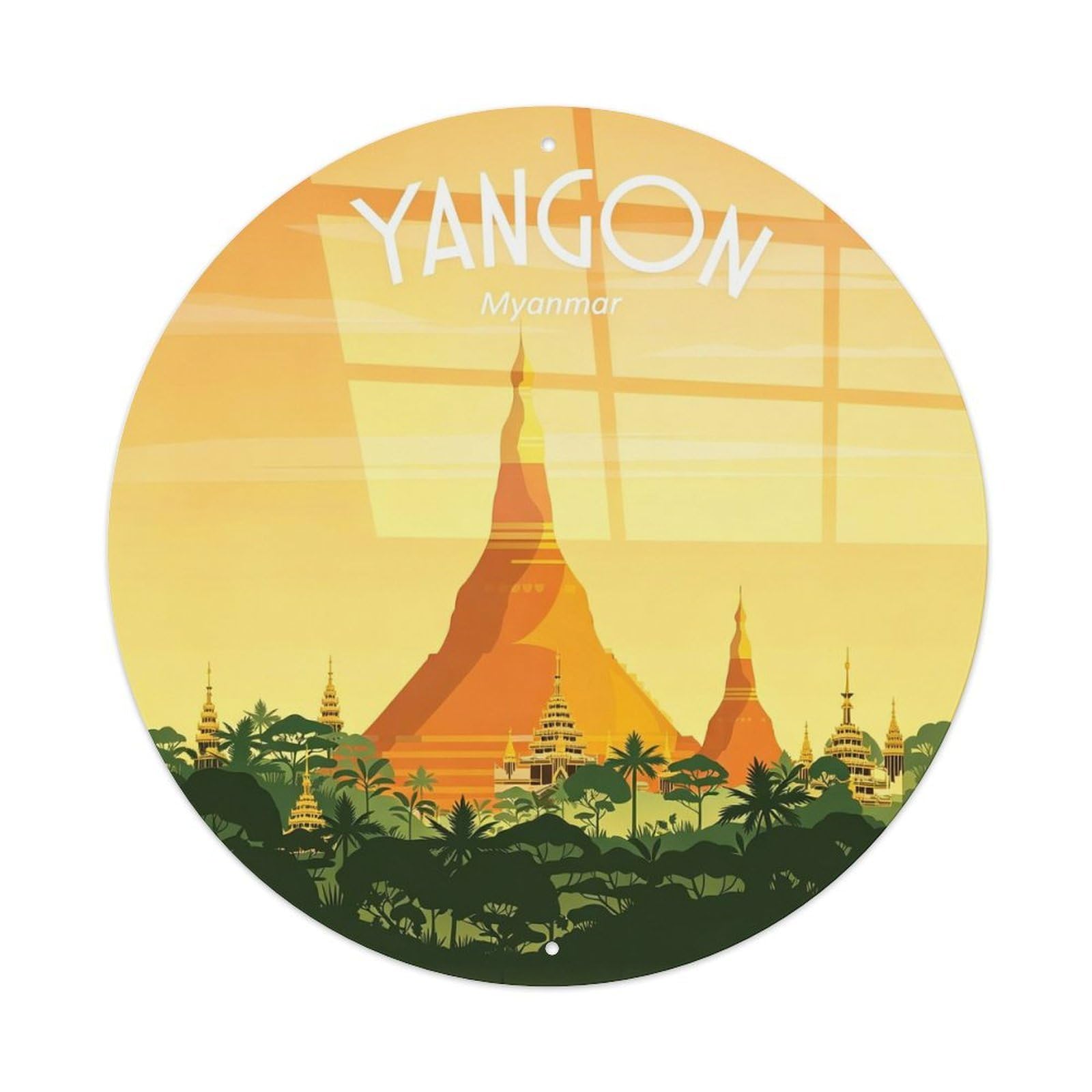 Vintage Travel Yangon Myanmar Metal Tin Sign Plaque Wall Decor for Cafe, Club Bar, Office, Home Garden Metal Poster 8x12Inch