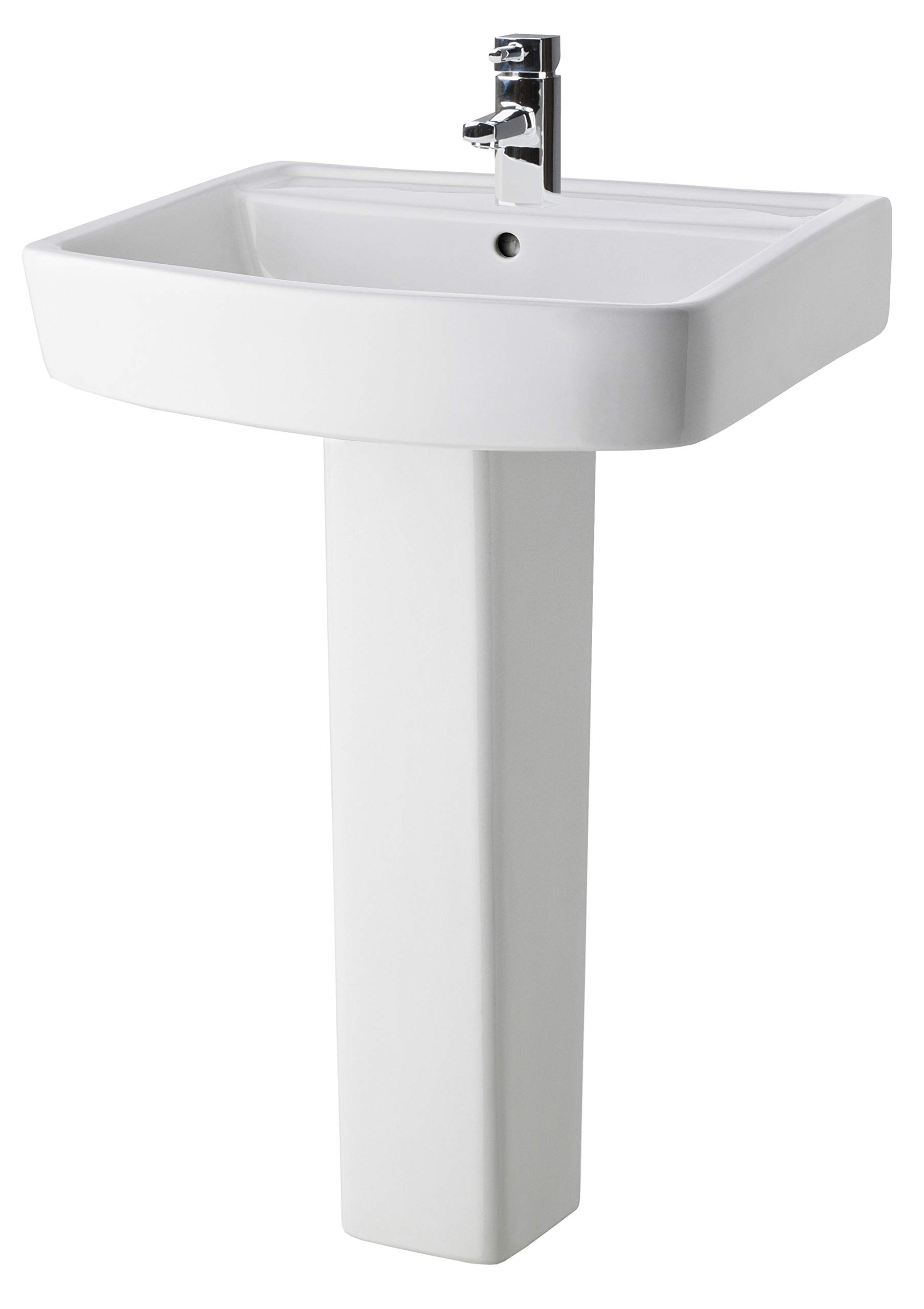 Square 1 Tap Hole Bathroom Basin Sink & Full Pedestal - 600Mm 5056211840428