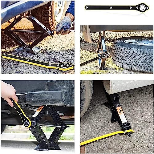 Image of AMENDAS Auto Labor-Saving Jack Ratchet Wrench with Long Handle, Lug Wrench for Tire Jack, Scissor Ratchet, Positive and Reversal Knob Design